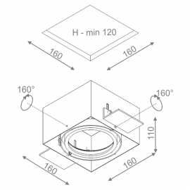 Spot SQUARES 111x1 trimless 230V Phase-Control wpuszczany czarny struktura 37511-0000-U8-PH-12