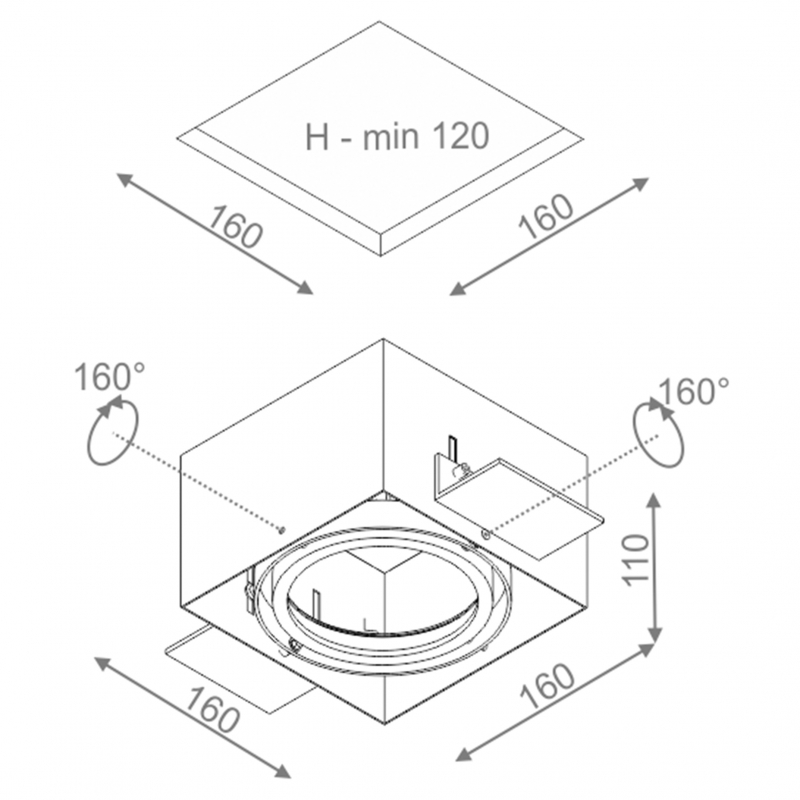Spot SQUARES 111x1 trimless 230V Phase-Control wpuszczany czarny struktura 37511-0000-U8-PH-12