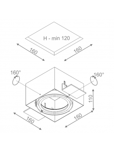 Spot SQUARES 111x1 trimless 230V Phase-Control wpuszczany czarny struktura 37511-0000-U8-PH-12