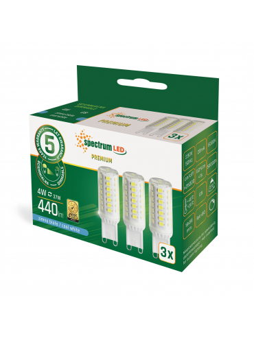 Żarówka LED G9 230V 4W CW DIMMABLE SMD PREMIUM SPECTRUM 3-PACK, 6000K, WOJ+14486