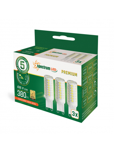 Żarówka LED G9 230V 4W WW DIMMABLE SMD PREMIUM SPECTRUM, 4000K 3-PACK WOJ+14484