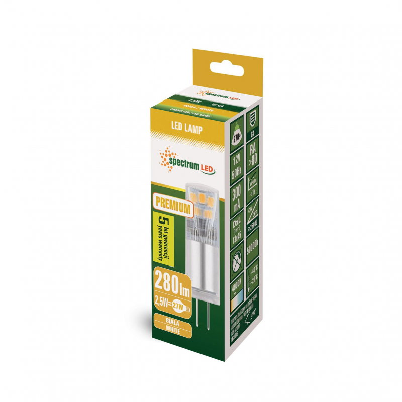 Żarówka LED G4 2,5W 12V PREMIUM, 4000K WOJ+14431