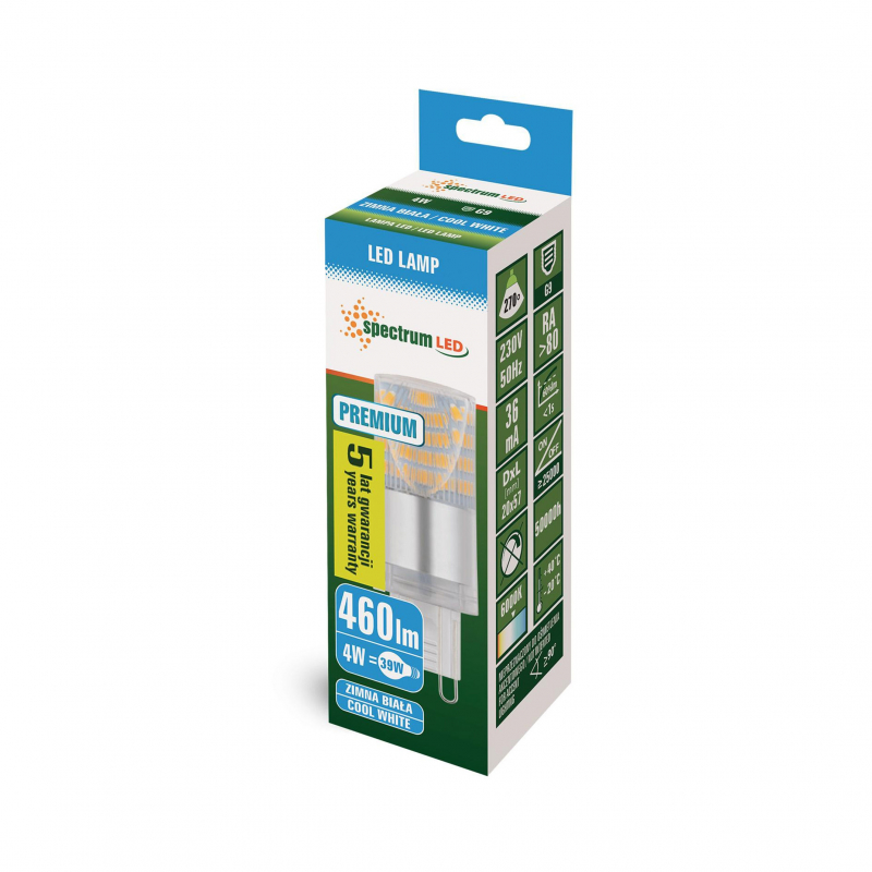 Żarówka LED G9 4W PREMIUM, 6000K WOJ+14435