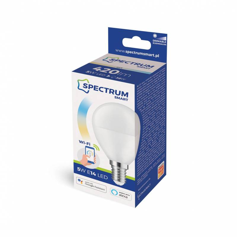 Żarówka LED KULKA 5W, 3000-6500K, E-14 230V CCT+DIMM Wi-Fi SpectrumSMART WOJ+14414