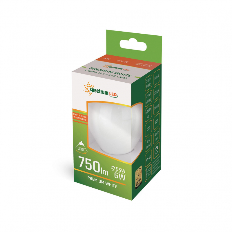 Żarówka LED KULKA 6W COG, 2700K WOJ+14398