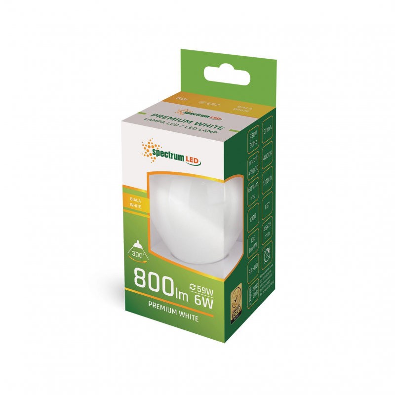 Żarówka LED KULKA 6W COG, 4000K WOJ+14399