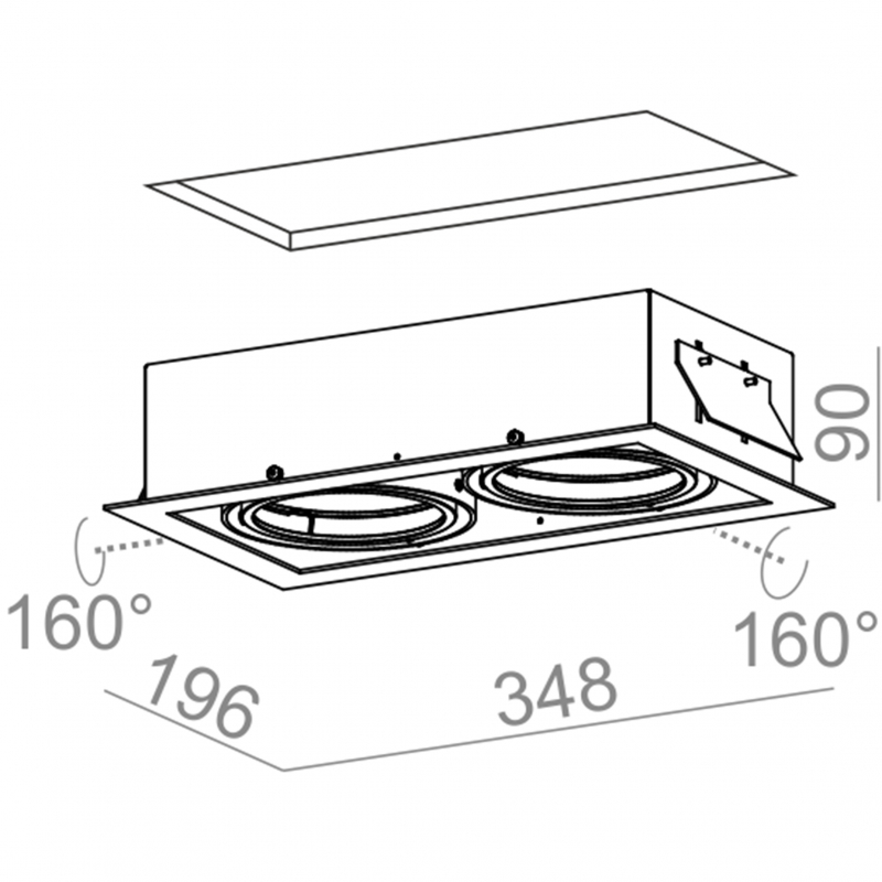 Spot SQUARES 111x2 Phase-Control wpuszczany czarny struktura 30612-0000-T8-PH-12