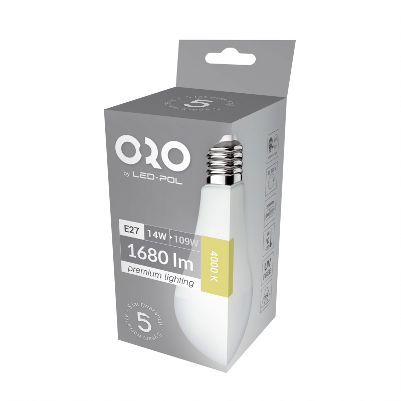 Żarówka LED ORO-PREMIUM-E27-A65-14W-XP-DW, 4000K