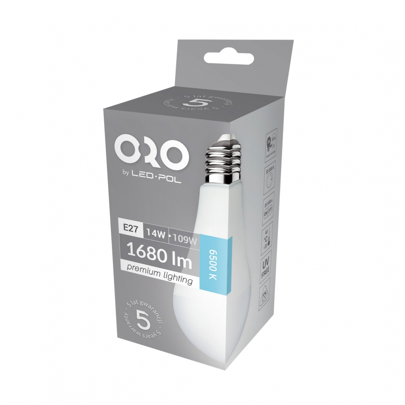 Żarówka LED ORO-PREMIUM-E27-A65-14W-XP-CW, 6500K