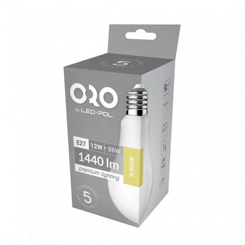 Żarówka LED ORO-PREMIUM-E27-A60-12W-XP-DW, 4000K