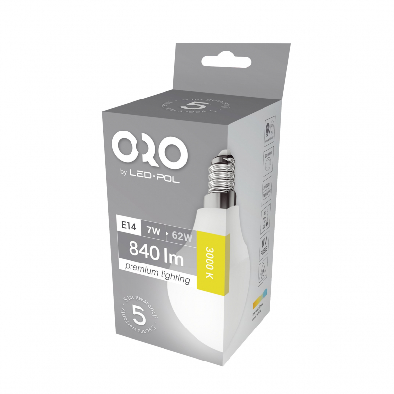 Żarówka LED ORO-PREMIUM-E14-G45-7W-XP-WW, 3000K