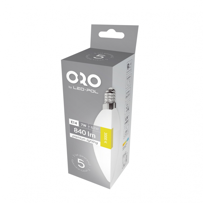 Żarówka LED ORO-PREMIUM-E14-C37-7W-XP-WW, 3000K