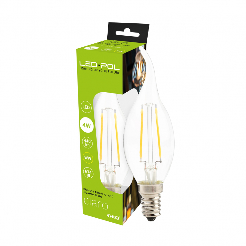 Żarówka LED ORO-E14-C35-FL-CLARO-FLAMI-4W-WW, 2700K