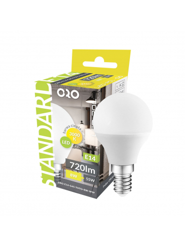 Żarówka ORO-E14-G45-TOTO-8W-WW, 3000K