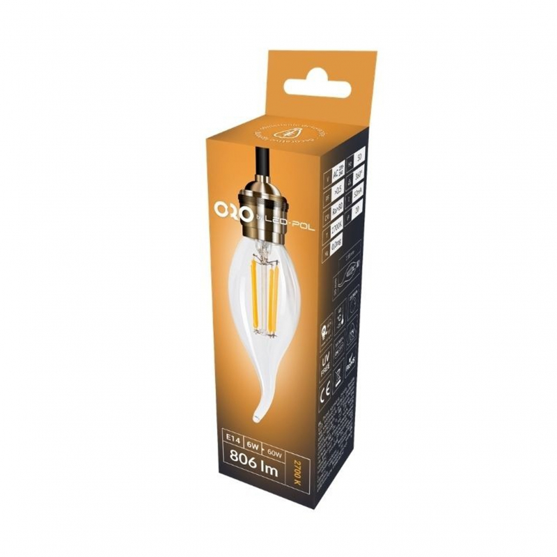 Żarówka LED ORO-E14-C35-FL-CLARO-FLAMI-6W-WW, 2700K