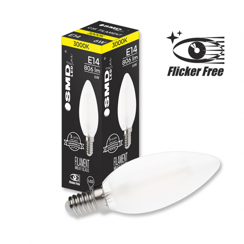 Żarówka LED E14 ZAR4595SLL, 6W, 3000K Flicker Free