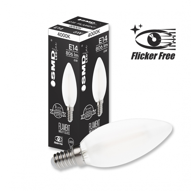 Żarówka LED E14 ZAR4632SLL, 6W, 4000K Flicker Free
