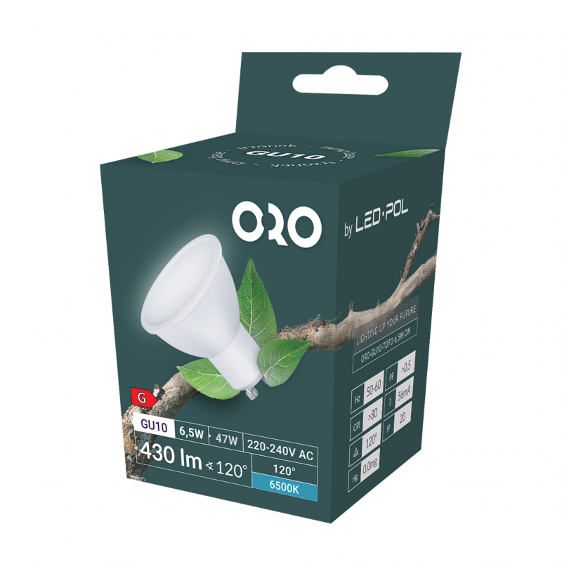 Żarówka ORO-GU10-TOTO-6,5W-CW, 6500K