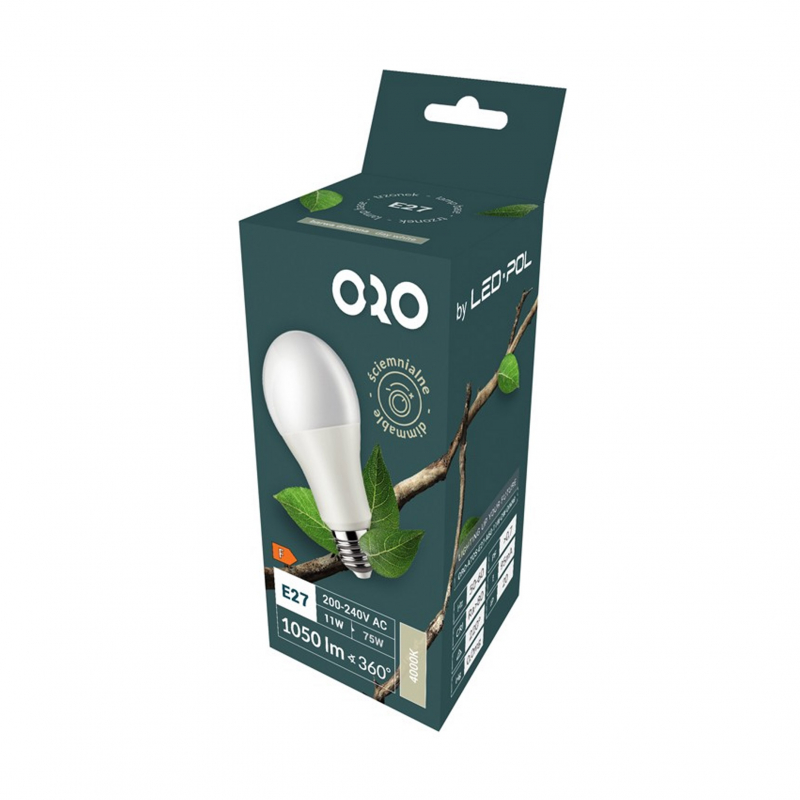 Żarówka LED ORO-ATOS-E27-A60-11W-DW-DIMM, 4000K.