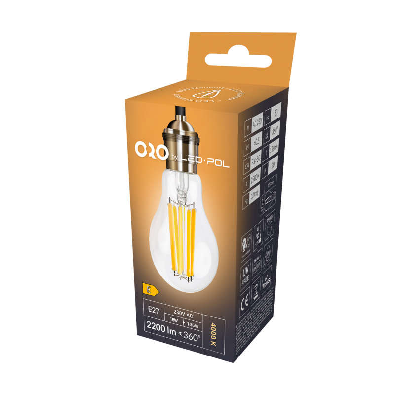 Żarówka ORO-E27-A67-FL-CLARO-16W-DW, 4000K