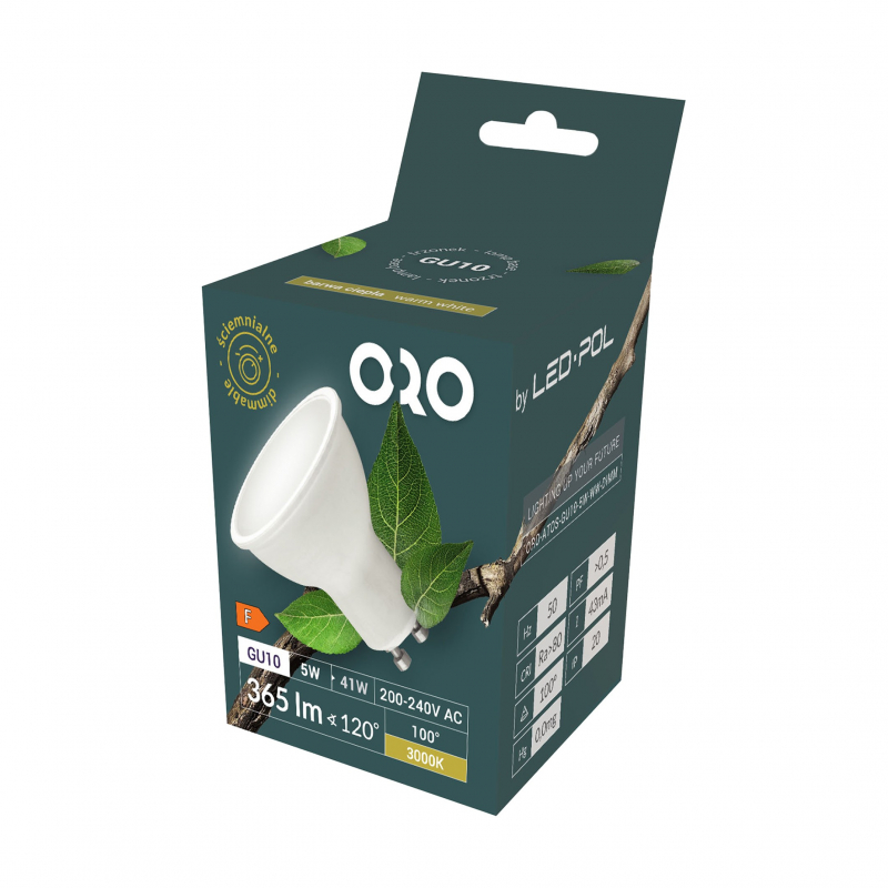 Żarówka LED ORO-ATOS-GU10-5W-WW-DIMM 3000K