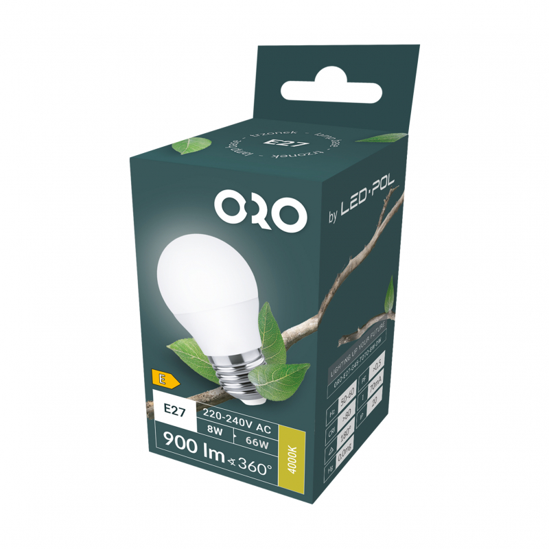 Żarówka LED ORO-E27-G45-TOTO-8W-DW 4000K