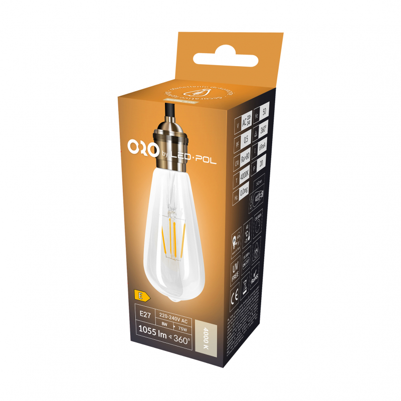 Żarówka LED ORO-E27-ST64-FL-CLARO-8W-DW 4000K