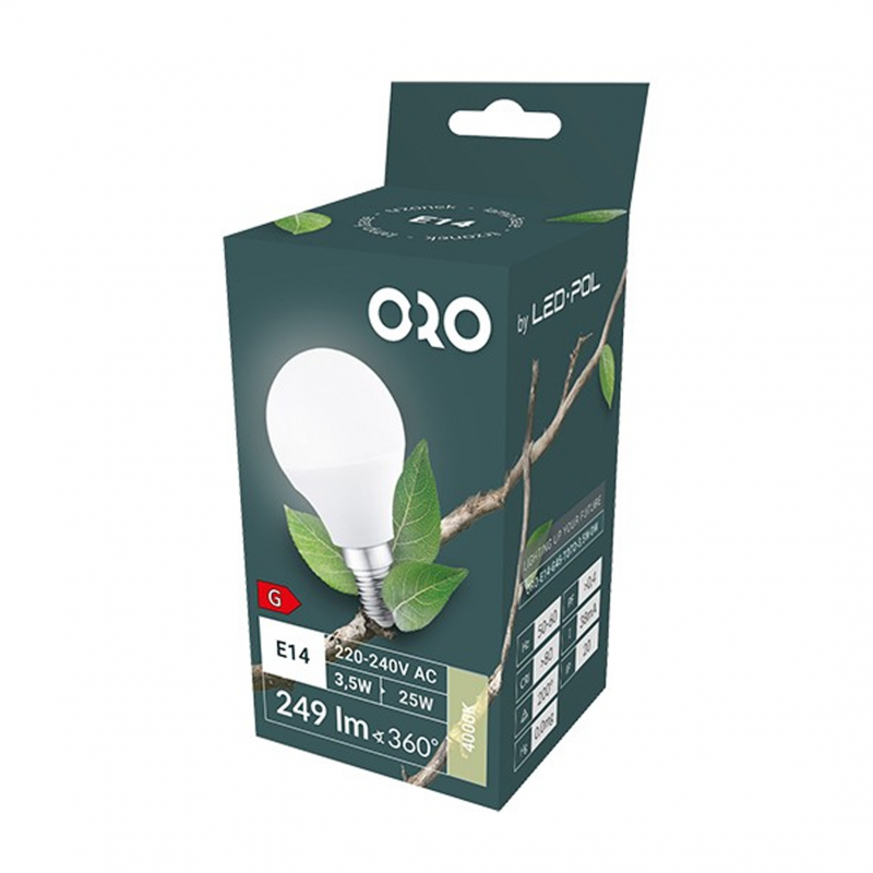 Żarówka ORO-E14-G45-TOTO-3,5W-DW	4000K
