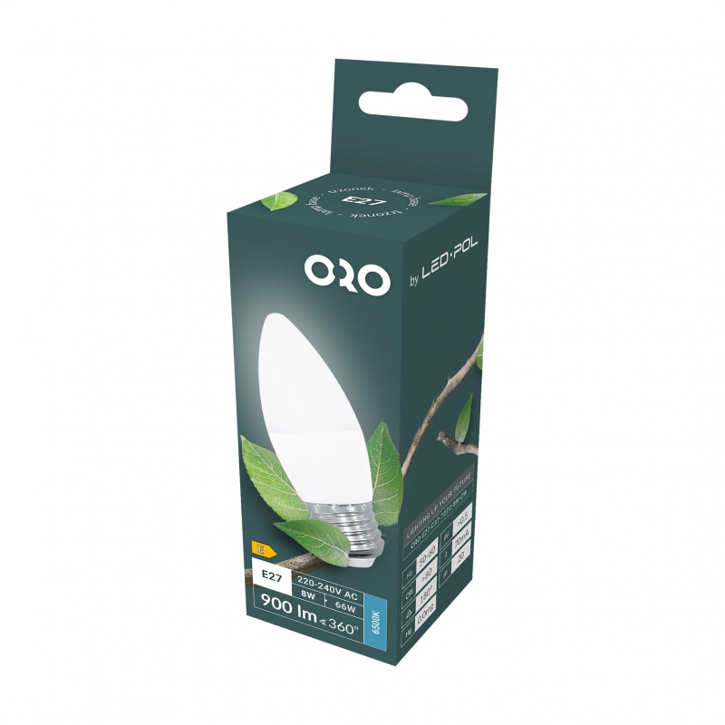 Żarówka ORO-E27-C37-TOTO-8W-CW 6500K
