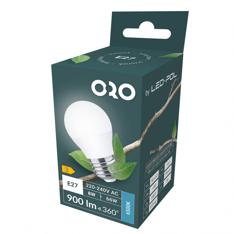Żarówka ORO-E27-G45-TOTO-8W-CW 6500K