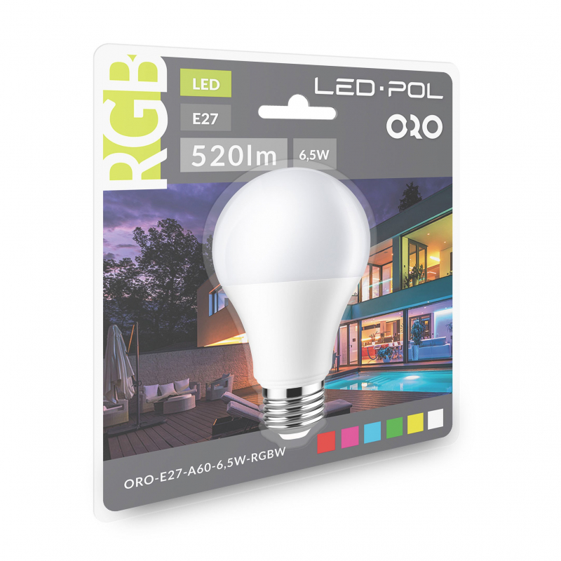 Żarówka ORO-E27-A60-6,5W-RGBW 4000K