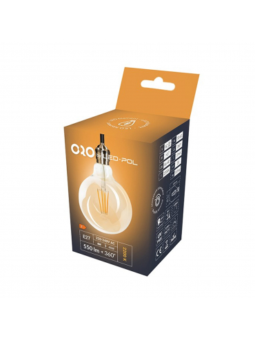 Żarówka LED ORO-E27-G80-FL-AMBER-6W-DIMM-WW, 2200K