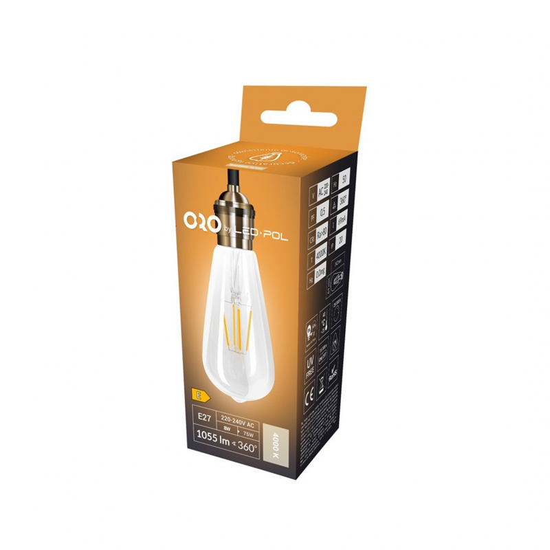 Żarówka LED ORO-E27-ST64-CLARO-8W-WW