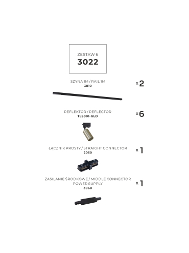 Zestaw 6 szynoprzewody jednoobwodowe black-gold 3022
