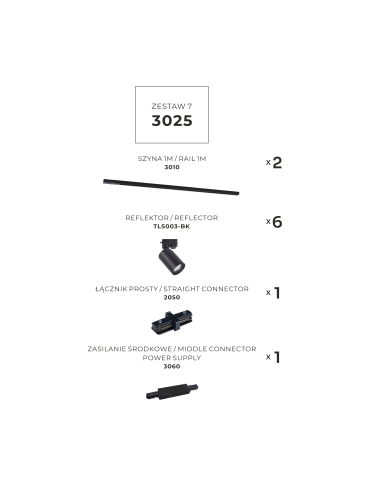 Zestaw 7 szynoprzewody jednoobwodowe black 3025