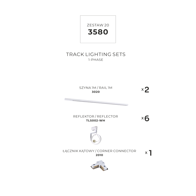 Zestaw 20 szynoprzewody jednoobwodowe WHITE 3580