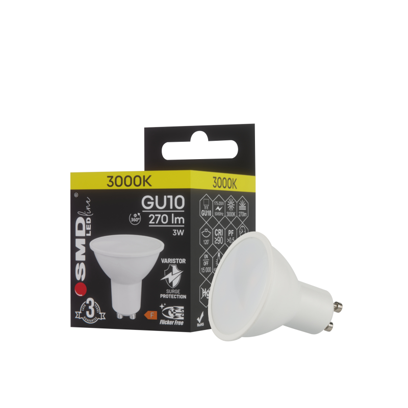ŻARÓWKA GU10 LED SMD LEDline 3W WW ALU+PC 4304