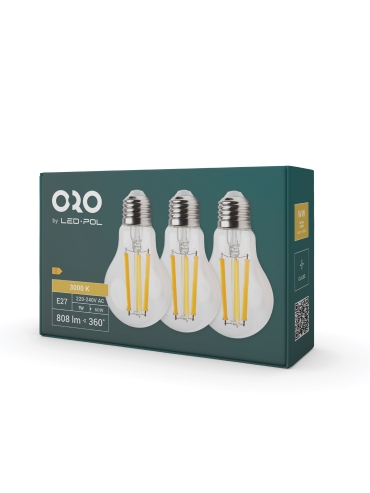Zestaw żarówek (3szt) ORO 3XE27 A60 FL 7W WW