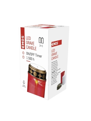 Świeczka cmentarna LED, czerwona, 2x C, IP44, timer