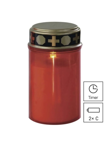 Świeczka cmentarna LED, czerwona, 2x C, IP44, timer