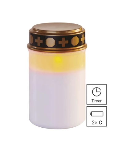 Świeczka cmentarna LED, biała, 2x C, IP44, timer