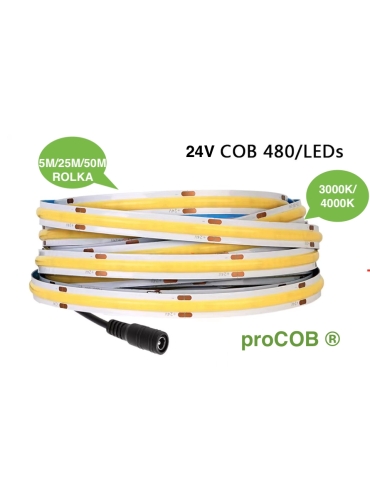 Taśma LED proCOB 24V 11W 4000K 480 LED CRI90 25M ULLS33