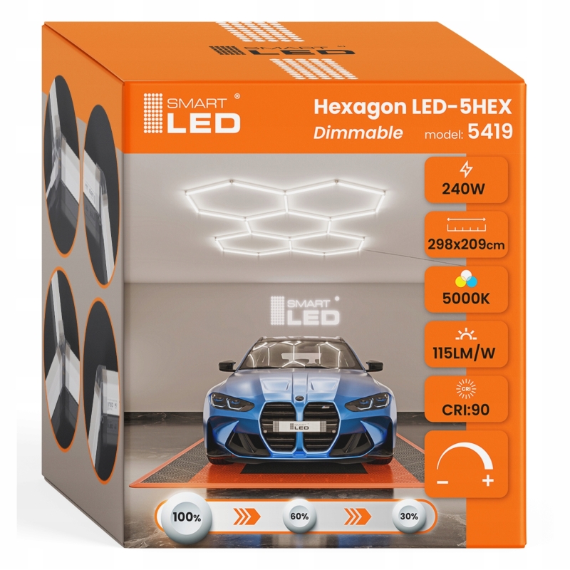 Hexagon do garażu LED 192W 5000K 5420