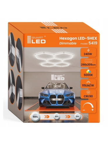 Hexagon do garażu LED 192W 5000K 5420