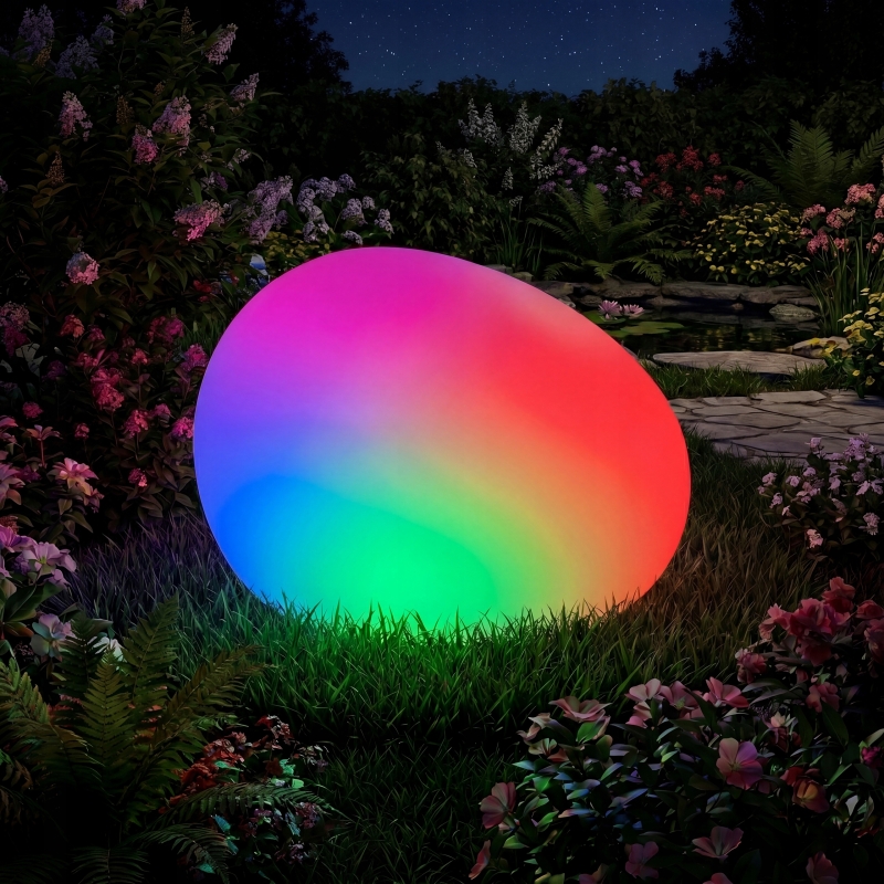 Lampa solarna KULA/KAMIEŃ LED RGB+PILOT 32CM 7144