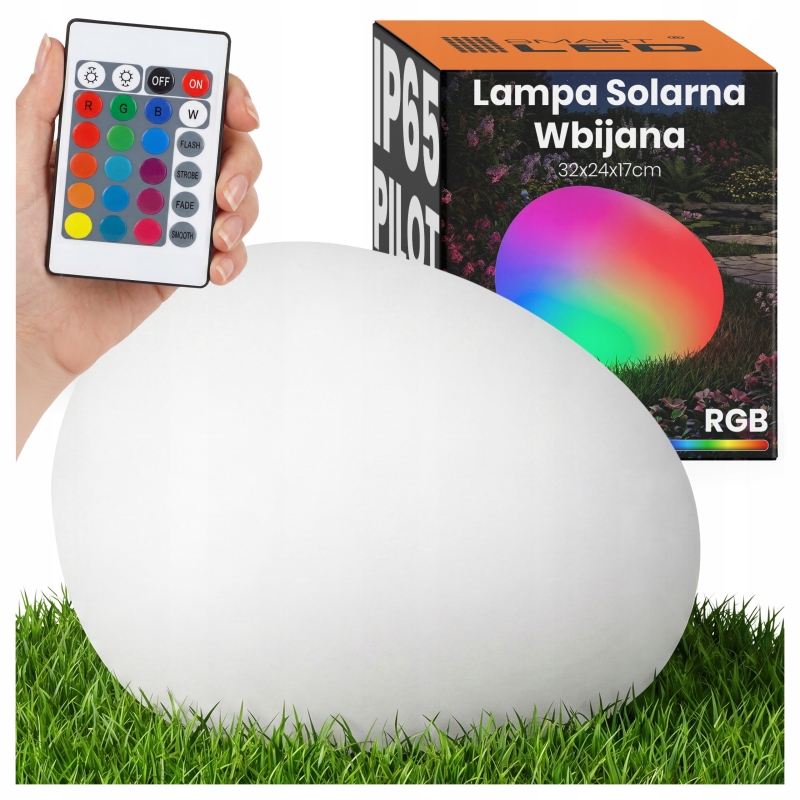 Lampa solarna KULA/KAMIEŃ LED RGB+PILOT 32CM 7144