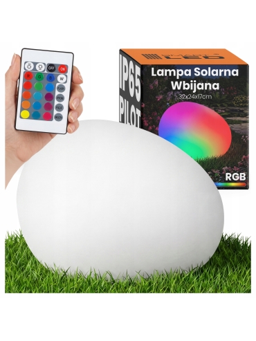 Lampa solarna KULA/KAMIEŃ LED RGB+PILOT 32CM 7144