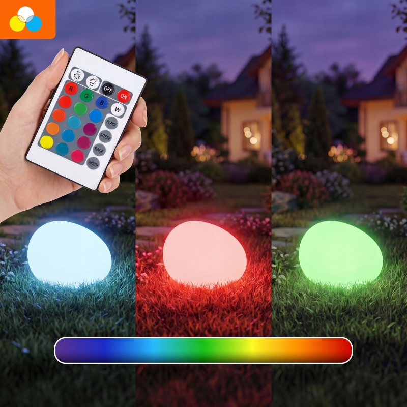 Lampa solarna KULA/KAMIEŃ LED RGB+PILOT 40CM 7145