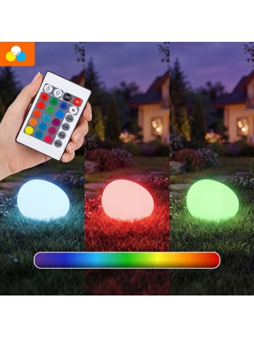 Lampa solarna KULA/KAMIEŃ LED RGB+PILOT 40CM 7145