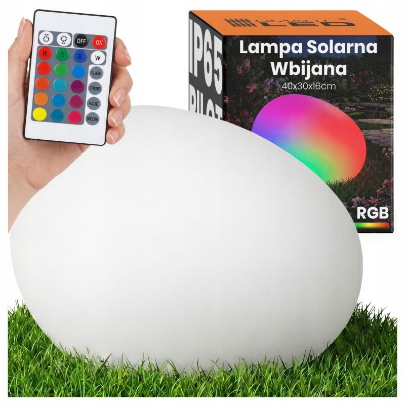 Lampa solarna KULA/KAMIEŃ LED RGB+PILOT 40CM 7145